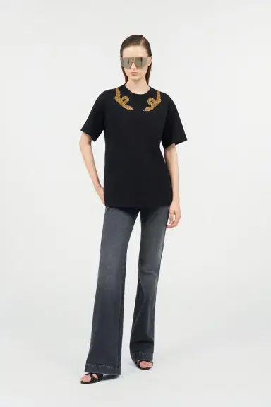 Roberto Cavalli Black T-Shirt with Snake Embroidery | Thumbnail 7 Roberto Cavalli Black T-Shirt with Snake Embroidery | Thumbnail 7