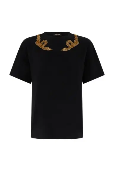Roberto Cavalli Black T-Shirt with Snake Embroidery | Thumbnail 1 Roberto Cavalli Black T-Shirt with Snake Embroidery | Thumbnail 1