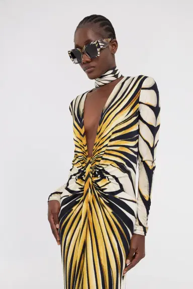 Roberto Cavalli Ray Of Gold Print Maxi Dress | Thumbnail 4 Roberto Cavalli Ray Of Gold Print Maxi Dress | Thumbnail 4