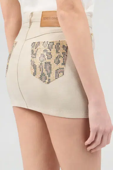 Roberto Cavalli Beige Denim Mini Skirt With Rhinestone Embellishment | Thumbnail 5 Roberto Cavalli Beige Denim Mini Skirt With Rhinestone Embellishment | Thumbnail 5