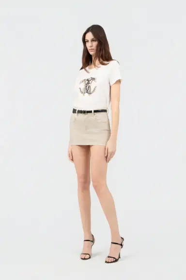Roberto Cavalli Beige Denim Mini Skirt With Rhinestone Embellishment | Thumbnail 6 Roberto Cavalli Beige Denim Mini Skirt With Rhinestone Embellishment | Thumbnail 6