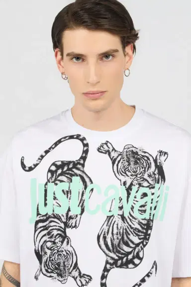 Roberto Cavalli White T-Shirt With Tiger Graphic And Logo | Thumbnail 4 Roberto Cavalli White T-Shirt With Tiger Graphic And Logo | Thumbnail 4