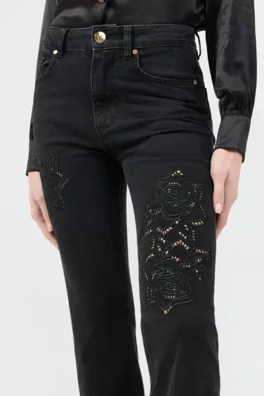 Roberto Cavalli Jeans Flared Black With Floral Embroidery | Thumbnail 4 Roberto Cavalli Jeans Flared Black With Floral Embroidery | Thumbnail 4