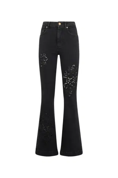 Roberto Cavalli Jeans Flared Black With Floral Embroidery | Thumbnail 1 Roberto Cavalli Jeans Flared Black With Floral Embroidery | Thumbnail 1