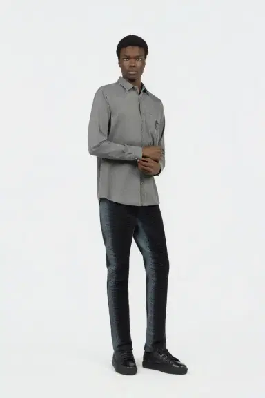 Roberto Cavalli Grey Cotton Shirt with Embroidered Logo | Thumbnail 6 Roberto Cavalli Grey Cotton Shirt with Embroidered Logo | Thumbnail 6