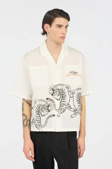 Roberto Cavalli Ivory Shirt with Tigers and Logo | Thumbnail 2 Roberto Cavalli Ivory Shirt with Tigers and Logo | Thumbnail 2