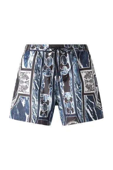 Roberto Cavalli Swim Shorts With Fang And Marble Print | Thumbnail 1 Roberto Cavalli Swim Shorts With Fang And Marble Print | Thumbnail 1