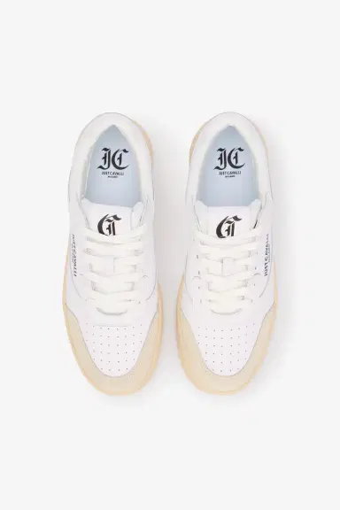 Roberto Cavalli White Leather Sneakers With Beige Inserts | Thumbnail 5 Roberto Cavalli White Leather Sneakers With Beige Inserts | Thumbnail 5
