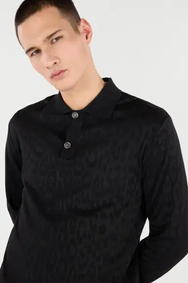 Roberto Cavalli Jaguar Skin Long-Sleeved Knitted Polo | Thumbnail 4 Roberto Cavalli Jaguar Skin Long-Sleeved Knitted Polo | Thumbnail 4