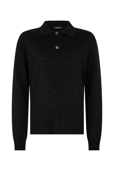 Roberto Cavalli Jaguar Skin Long-Sleeved Knitted Polo | Thumbnail 1 Roberto Cavalli Jaguar Skin Long-Sleeved Knitted Polo | Thumbnail 1