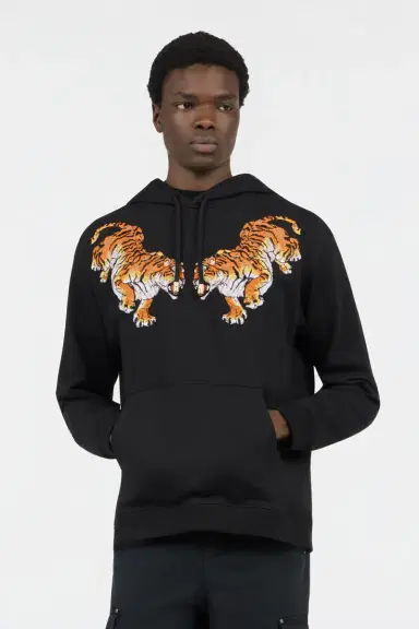 Roberto Cavalli Black Hooded Sweatshirt With Tiger Embroidery | Thumbnail 2 Roberto Cavalli Black Hooded Sweatshirt With Tiger Embroidery | Thumbnail 2