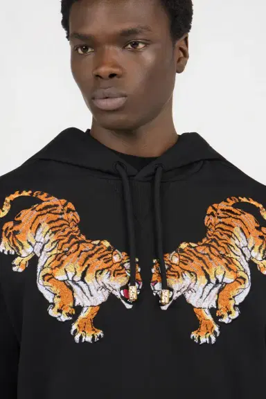 Roberto Cavalli Black Hooded Sweatshirt With Tiger Embroidery | Thumbnail 4 Roberto Cavalli Black Hooded Sweatshirt With Tiger Embroidery | Thumbnail 4