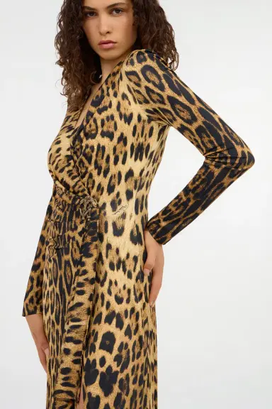 Roberto Cavalli Jaguar Skin Print Wrap Midi Dress | Thumbnail 5 Roberto Cavalli Jaguar Skin Print Wrap Midi Dress | Thumbnail 5