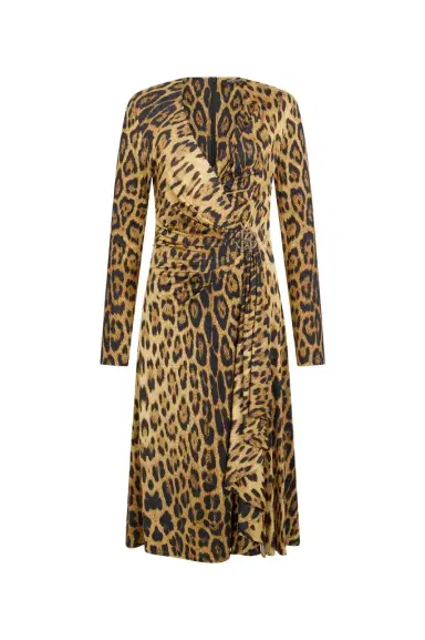 Roberto Cavalli Jaguar Skin Print Wrap Midi Dress | Thumbnail 1 Roberto Cavalli Jaguar Skin Print Wrap Midi Dress | Thumbnail 1