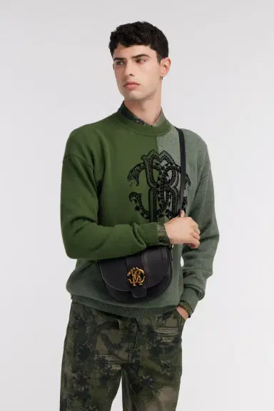 Roberto Cavalli Green Two-Tone Sweater with Monogram RC | Thumbnail 2 Roberto Cavalli Green Two-Tone Sweater with Monogram RC | Thumbnail 2