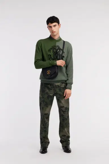 Roberto Cavalli Green Two-Tone Sweater with Monogram RC | Thumbnail 5 Roberto Cavalli Green Two-Tone Sweater with Monogram RC | Thumbnail 5