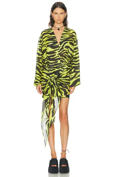 THE ATTICO Zebra Wrap Mini Dress | Thumbnail 1 THE ATTICO Zebra Wrap Mini Dress | Thumbnail 1