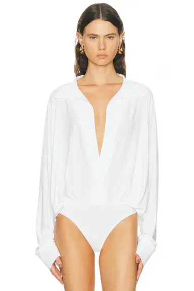 Norma Kamali Super Oversized Boyfriend Shirt Bodysuit | Thumbnail 2 Norma Kamali Super Oversized Boyfriend Shirt Bodysuit | Thumbnail 2