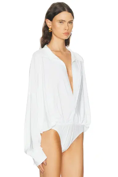 Norma Kamali Super Oversized Boyfriend Shirt Bodysuit | Thumbnail 3 Norma Kamali Super Oversized Boyfriend Shirt Bodysuit | Thumbnail 3