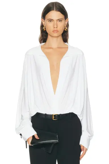Norma Kamali Super Oversized Boyfriend Shirt Bodysuit | Thumbnail 1 Norma Kamali Super Oversized Boyfriend Shirt Bodysuit | Thumbnail 1