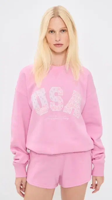 LoveShackFancy Palo USA Fleece Pullover Sunbeam Pink | Thumbnail 2 LoveShackFancy Palo USA Fleece Pullover Sunbeam Pink | Thumbnail 2