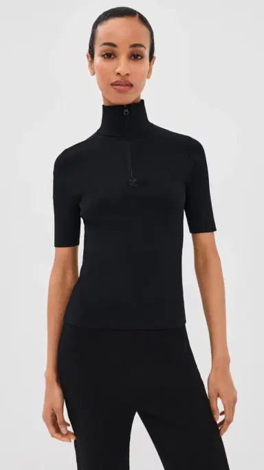 Courrèges Zipped Mock Neck Knit Top Black M | Thumbnail 2 Courrèges Zipped Mock Neck Knit Top Black M | Thumbnail 2