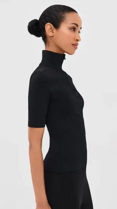 Courrèges Zipped Mock Neck Knit Top Black M | Thumbnail 4 Courrèges Zipped Mock Neck Knit Top Black M | Thumbnail 4