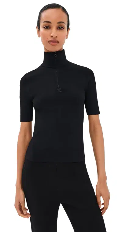 Courrèges Zipped Mock Neck Knit Top Black M | Thumbnail 1 Courrèges Zipped Mock Neck Knit Top Black M | Thumbnail 1