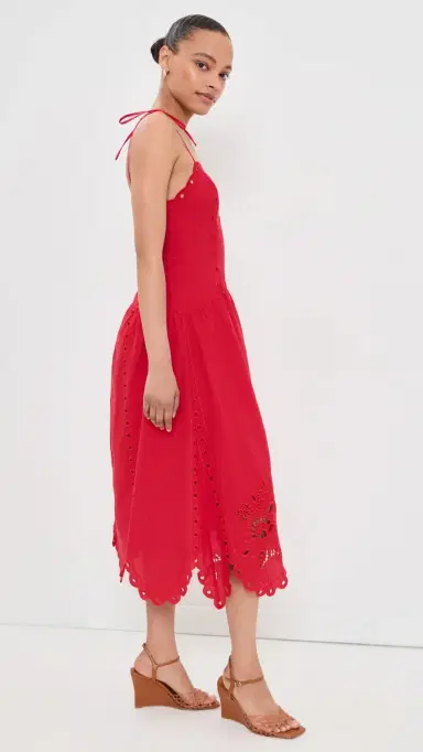 Moon River Eyelet Midi Dress Red | Thumbnail 4 Moon River Eyelet Midi Dress Red | Thumbnail 4