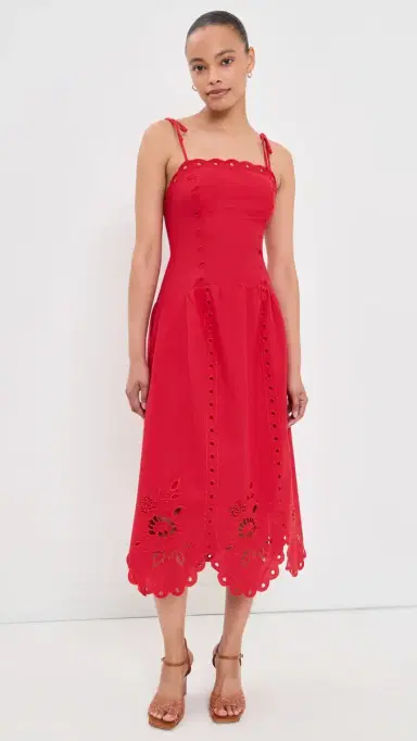 Moon River Eyelet Midi Dress Red | Thumbnail 5 Moon River Eyelet Midi Dress Red | Thumbnail 5