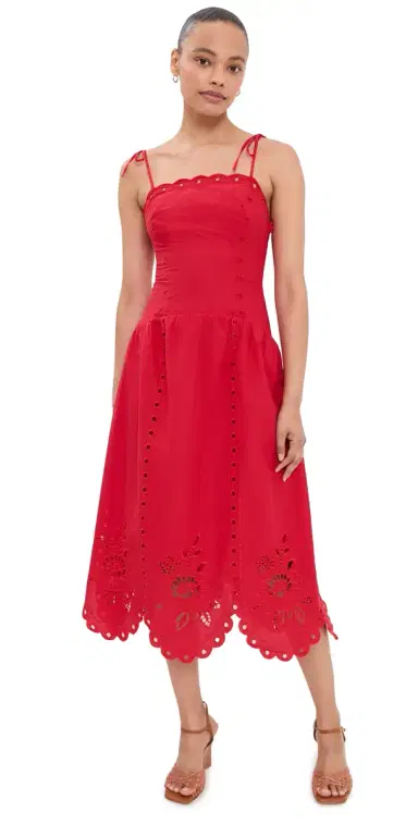 Moon River Eyelet Midi Dress Red | Thumbnail 1 Moon River Eyelet Midi Dress Red | Thumbnail 1
