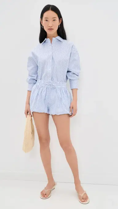 CAROLINE CONSTAS Aida Bubble horts Blue White tripe | Thumbnail 5 CAROLINE CONSTAS Aida Bubble horts Blue White tripe | Thumbnail 5