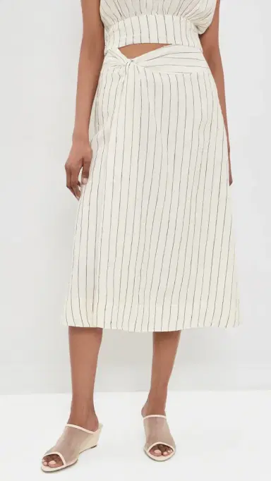 Merlette Mehar Linen Stripe Skirt Ivory Black Stripe 4 | Thumbnail 2 Merlette Mehar Linen Stripe Skirt Ivory Black Stripe 4 | Thumbnail 2