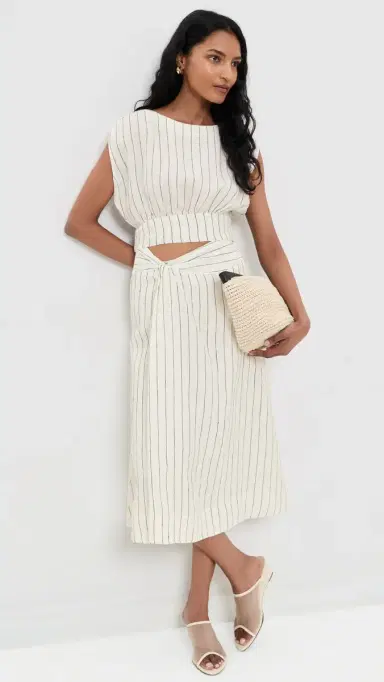 Merlette Mehar Linen Stripe Skirt Ivory Black Stripe 4 | Thumbnail 5 Merlette Mehar Linen Stripe Skirt Ivory Black Stripe 4 | Thumbnail 5
