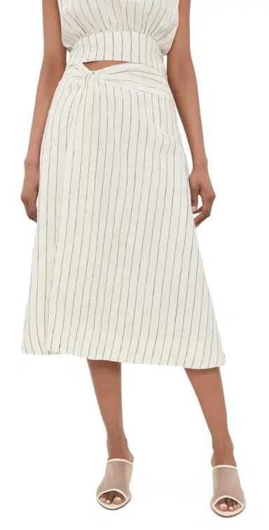 Merlette Mehar Linen Stripe Skirt Ivory Black Stripe 4 | Thumbnail 1 Merlette Mehar Linen Stripe Skirt Ivory Black Stripe 4 | Thumbnail 1