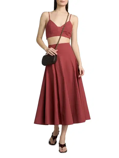A.L.C. Women's Gemma Stretch-Cotton A-Line Midi-Skirt - Apple Butter | Thumbnail 2 A.L.C. Women's Gemma Stretch-Cotton A-Line Midi-Skirt - Apple Butter | Thumbnail 2