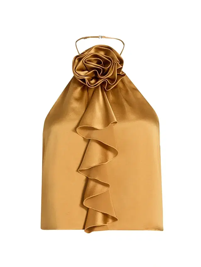 Women's Hallie Silk Ruffle Halterneck Top - Honey Clove Women's Hallie Silk Ruffle Halterneck Top - Honey Clove