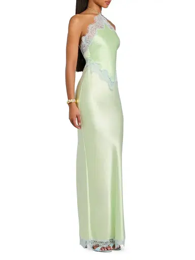 Retrofête Women's Everly Lace-Trim Satin Gown - Glace Pistachio | Thumbnail 4 Retrofête Women's Everly Lace-Trim Satin Gown - Glace Pistachio | Thumbnail 4
