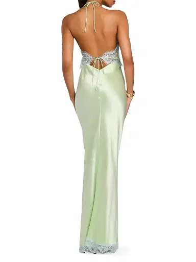 Retrofête Women's Everly Lace-Trim Satin Gown - Glace Pistachio | Thumbnail 5 Retrofête Women's Everly Lace-Trim Satin Gown - Glace Pistachio | Thumbnail 5