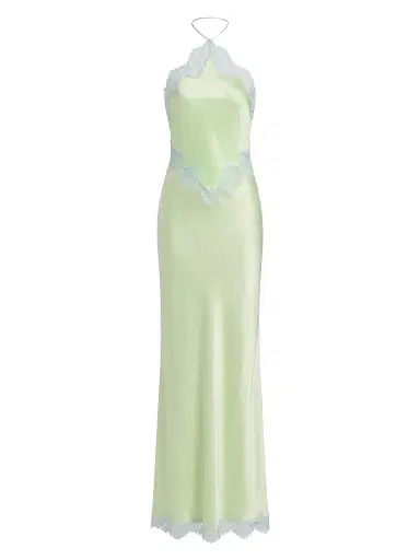 Retrofête Women's Everly Lace-Trim Satin Gown - Glace Pistachio | Thumbnail 1 Retrofête Women's Everly Lace-Trim Satin Gown - Glace Pistachio | Thumbnail 1