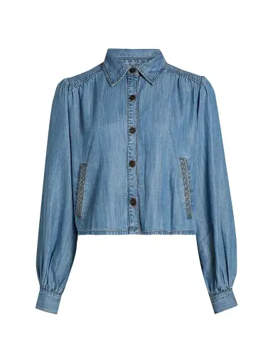 Ramy Brook Women's Aisla Spread Collar Top - Light Chambray | Thumbnail 1 Ramy Brook Women's Aisla Spread Collar Top - Light Chambray | Thumbnail 1