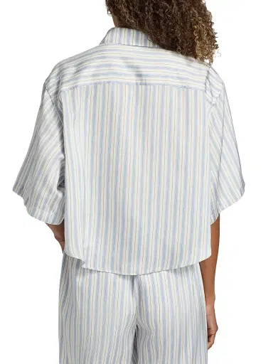 Derek Lam 10 Crosby Women's Ember Striped Satin Twill Crop Shirt - Lisbon Blue Stripe | Thumbnail 5 Derek Lam 10 Crosby Women's Ember Striped Satin Twill Crop Shirt - Lisbon Blue Stripe | Thumbnail 5