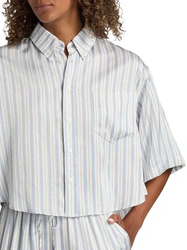 Derek Lam 10 Crosby Women's Ember Striped Satin Twill Crop Shirt - Lisbon Blue Stripe | Thumbnail 6 Derek Lam 10 Crosby Women's Ember Striped Satin Twill Crop Shirt - Lisbon Blue Stripe | Thumbnail 6
