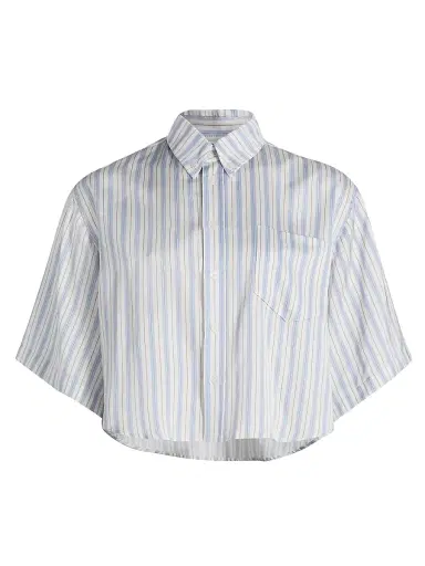 Derek Lam 10 Crosby Women's Ember Striped Satin Twill Crop Shirt - Lisbon Blue Stripe | Thumbnail 1 Derek Lam 10 Crosby Women's Ember Striped Satin Twill Crop Shirt - Lisbon Blue Stripe | Thumbnail 1