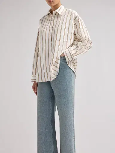 TWP Women's Something Borrowed Stripe Cotton Button-Front Shirt - White Khaki - Size Medium | Thumbnail 4 TWP Women's Something Borrowed Stripe Cotton Button-Front Shirt - White Khaki - Size Medium | Thumbnail 4