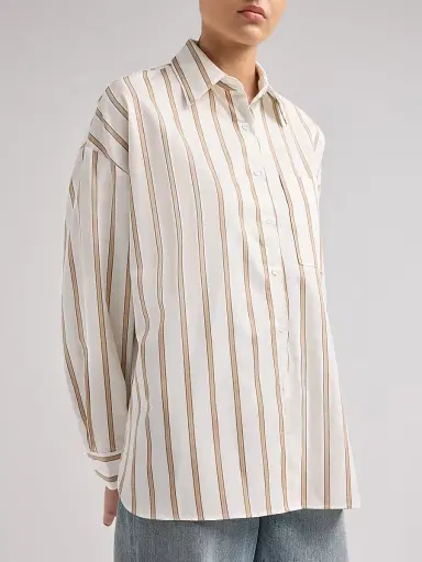 TWP Women's Something Borrowed Stripe Cotton Button-Front Shirt - White Khaki - Size Medium | Thumbnail 5 TWP Women's Something Borrowed Stripe Cotton Button-Front Shirt - White Khaki - Size Medium | Thumbnail 5