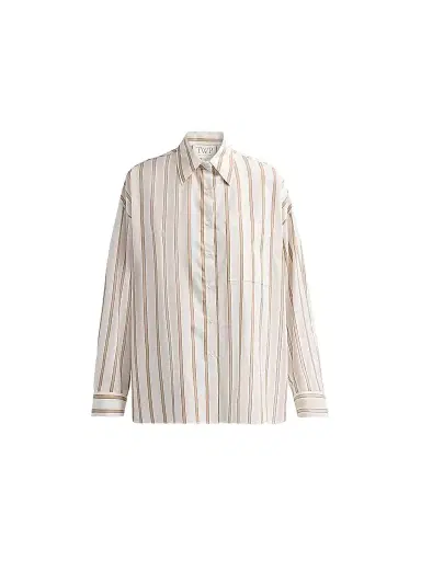 TWP Women's Something Borrowed Stripe Cotton Button-Front Shirt - White Khaki - Size Medium | Thumbnail 1 TWP Women's Something Borrowed Stripe Cotton Button-Front Shirt - White Khaki - Size Medium | Thumbnail 1
