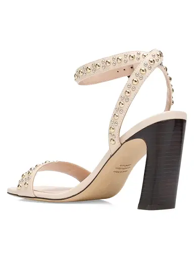 Stuart Weitzman Women's Perry 85MM Studded Leather Sandals - Linen | Thumbnail 3 Stuart Weitzman Women's Perry 85MM Studded Leather Sandals - Linen | Thumbnail 3