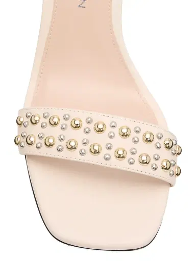 Stuart Weitzman Women's Perry 85MM Studded Leather Sandals - Linen | Thumbnail 4 Stuart Weitzman Women's Perry 85MM Studded Leather Sandals - Linen | Thumbnail 4