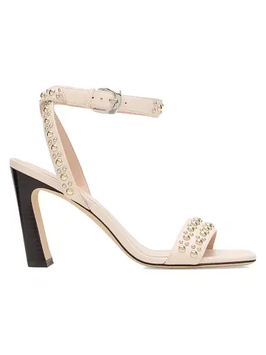Stuart Weitzman Women's Perry 85MM Studded Leather Sandals - Linen | Thumbnail 1 Stuart Weitzman Women's Perry 85MM Studded Leather Sandals - Linen | Thumbnail 1